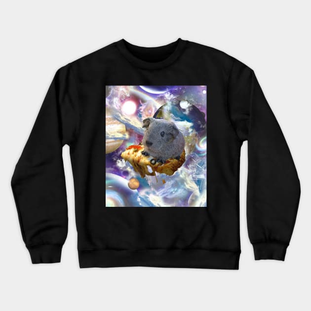 Rainbow Guinea Pig On Pizza In Space Crewneck Sweatshirt by Random Galaxy